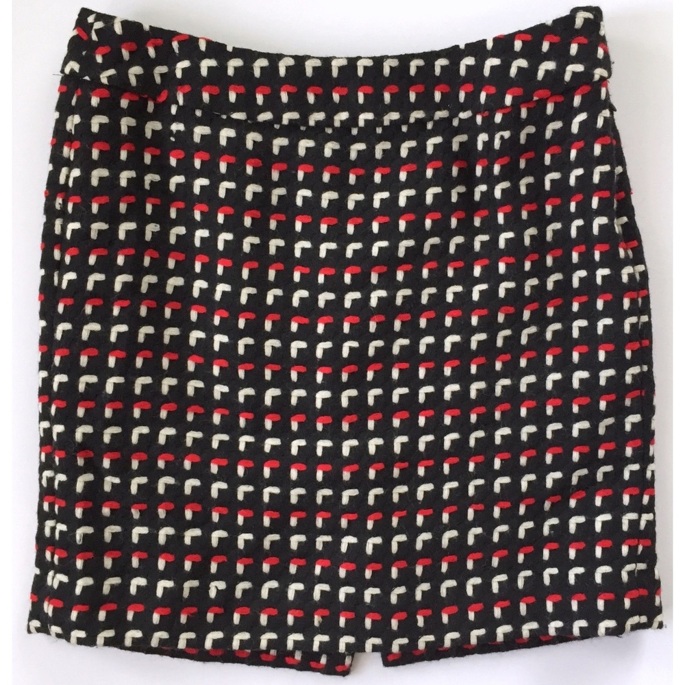 LOFT Black White Red Geometric Wool Skirt